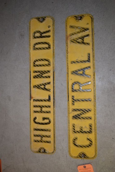 (2) 30" x 6" BLACK/YELLOW STREET SIGNS, CENTRAL AV.,