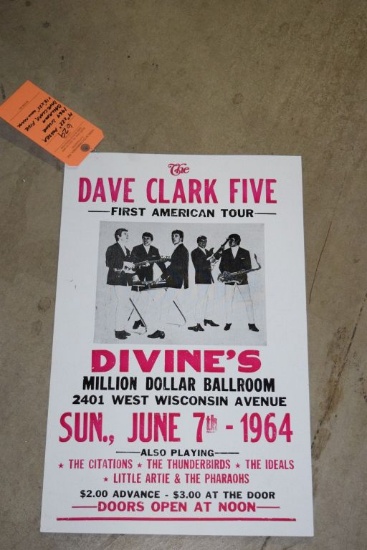 14" x 22" POSTER, 1964 DIVINE BALLROOM, DAVE CLARK FIVE,