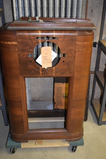 ANTIQUE RADIO CABINET AND GRILL, REFINISHED BY CRAIG GRAYBAR