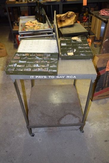 RCA CART AND (2) METAL BOXES OF HARDWARE