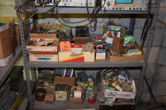 VARIOUS NUTS, BOLTS, ETC. ON TWO SHELVES
