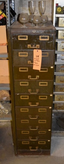 NINE DRAWER CARD FILE CABINET WITH CONTENTS;