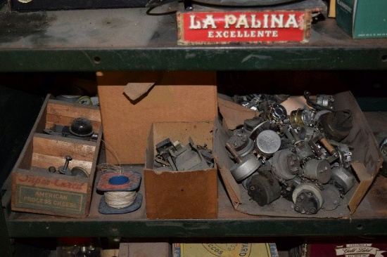 SHELF WITH CONTENTS - VARIOUS RADIO AND AUDIO COMPONENTS