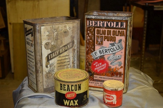 BERTOLLI, BEACON WAX, HERB OX AND ITALY BRAND TABLE OIL TINS