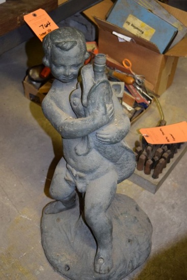 VINTAGE SCULPTURE WATER FOUNTAIN PIECE, BOY WITH DUCK