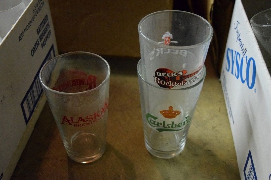 (21) MISC. BEER GLASSES; BECKS, NEW GLAURUS, ST. PAULI GIRL,