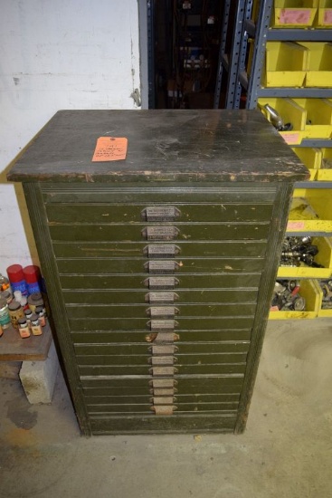 SIXTEEN DRAWER CABINET WITH CONTENTS, 44" x 27" x 22"