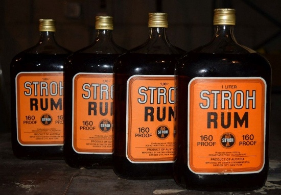 (4) BOTTLES OF STROH RUM, 160 PROOF,