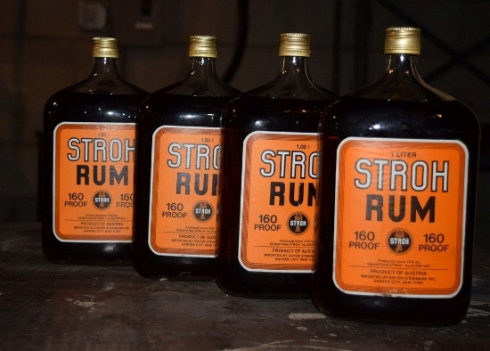 (4) BOTTLES OF STROH RUM, 160 PROOF,