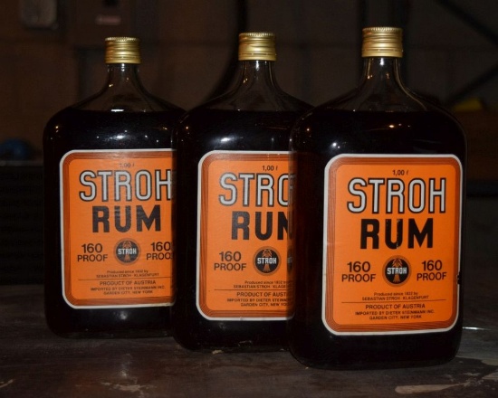 (3) BOTTLES OF STROH RUM, 160 PROOF,