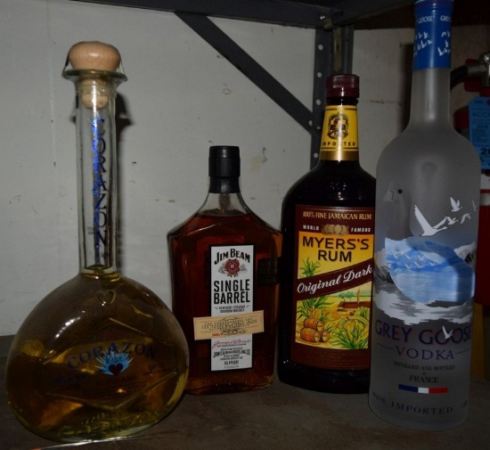 (4) BOTTLES OF ALCOHOL, JIM BEAM, MYERS RUM,