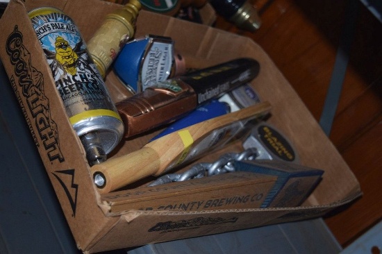BOX OF MISC. ASSORTED BEER TAP HANDLES