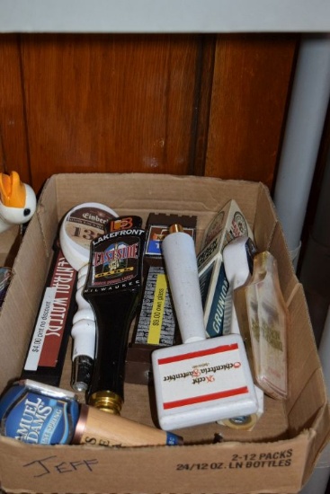 BOX OF MISC. ASSORTED BEER TAP HANDLES
