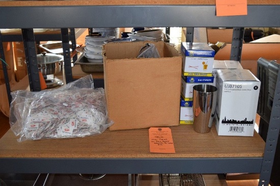 MISC. ITEMS ON THIS SHELF, STRAWS, POURERS, ETC.