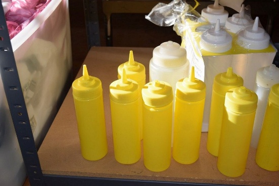 MISC. ITEMS ON BOTTOM SHELF, SALT AND PEPPER SHAKERS,