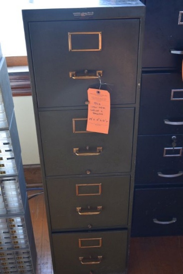 GREEN METAL FOUR DRAWER CABINET, 28" x 15" x 51" TALL