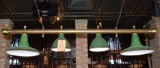 BRASS AND GREEN FOUR LIGHT POOL TABLE LIGHT