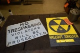 (2) METAL SIGNS, (1) FALLOUT SHELTER, YELLOW/BLACK,