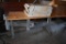 WORK TABLE, GRAY METAL, BASE LIGHT, WOODEN TOP,