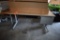 WORK TABLE, GRAY METAL, BASE LIGHT, WOODEN TOP,