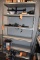 GRAY METAL SHELVING UNIT WITH FIVE SHELVES,