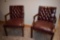 (2) ENTRY CHAIRS WITH BURGANDY SEATS AND BACKS, WOOD FRAMES