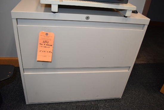 TAN TWO DRAWER FILE CABINET, 18" x 30" x 27"H