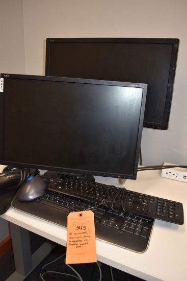 (2) MONITORS, KEY BOARDS, MOUSE, ETC.