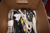 BOX WITH SURGE PROTECTORS WITH SIX OUTLETS AND MISC. CORDS