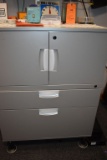 GRAY METAL CABINET WITH TWO DOORS AND TWO DRAWERS,