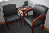 (2) CHERRY LOOK WOOD AND BLACK LEATHER OFFICE CHAIRS