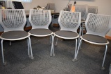 (4) STACKABLE PLASTIC OFFICE CHAIRS ON CASTERS,