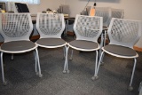 (4) STACKABLE PLASTIC OFFICE CHAIRS ON CASTERS,