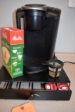KEURIG COFFEE POT, FILTERS AND POD HOLDER