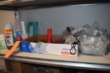 ALL ITEMS ON THIS SHELF; FLASH LIGHTS, RAGS, ETC.