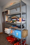 GRAY METAL AND PARTICLE BOARD SHELVING UNIT,