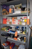 GRAY METAL AND PARTICLE BOARD SHELVING UNIT,