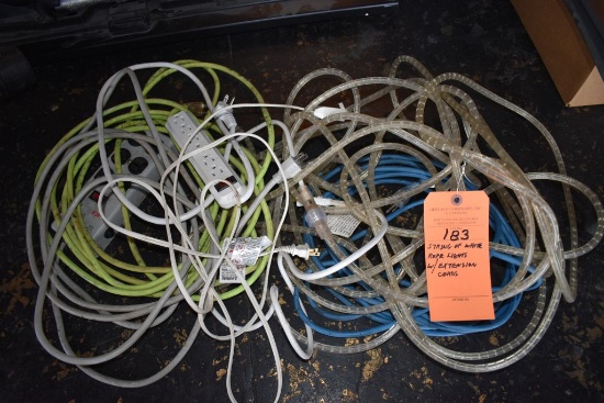 STRING OF WHITE ROPE LIGHTS AND EXTENSION CORDS
