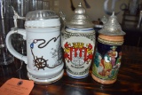 (3) ASSORTED BEER STEINS WITH LIDS