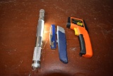 INFRARED THERMOMETER, FLASHLIGHT AND UTILITY KNIVES
