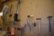 AIR PUMP AND MISC. HAND TOOLS ON PEGBOARD