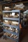 GRAY METAL CART ON CASTERS WITH CONTENT -