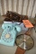 ANTIQUE PHONE AND WOODEN CLOCK AND BAROMETER