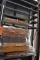 GRAY METAL SHELVING UNIT WITH CONTENTS - ASSORTED CUSHIONS,