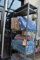 GRAY METAL SHELVING UNIT WITH CONTENTS - ASSORTED CUSHIONS,