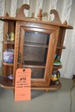 WOODEN SHELF WITH GLASS DOOR, INCLUDES CONTENTS