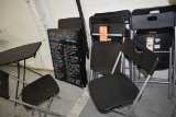 (8) PLASTIC FOLDING CHAIRS, (3) FOLDING TABLES AND