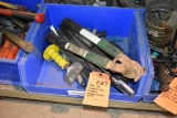 BIN OF TOOLS, FILES, CHISEL & HAND CRANK DRILL