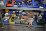 LARGE ASSORTMENT OF HARDWARE ON SHELF, MOSTLY NUTS & BOLTS