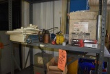 OIL CANS, WELDING WIRE, CAULK GUN & MISC. ON TOP SHELF